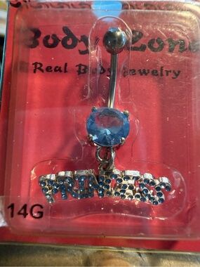 Body Zone Blue Crystal PRINCESS Dangle Navel Ring